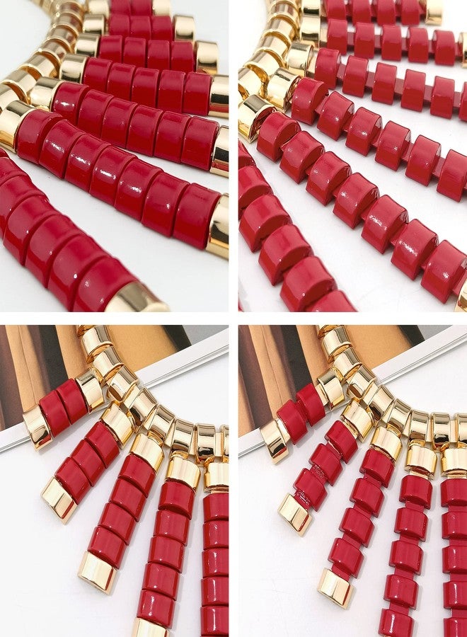 Coiris Layered Cluster Bib Statement Necklace Chunky Collar Choker Metal Necklace Fashion Statement Collar Necklace Vintage Exaggerated Chunky Chain(N0096-Red) - Image 4
