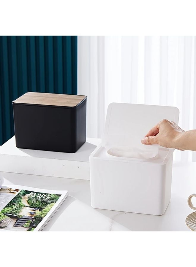 White Bamboo Wood Grain Tissue Box Holder Flip Top Bathroom Living Room Office - Image 2