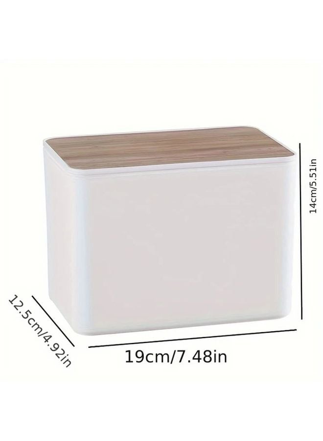 White Bamboo Wood Grain Tissue Box Holder Flip Top Bathroom Living Room Office - Image 3