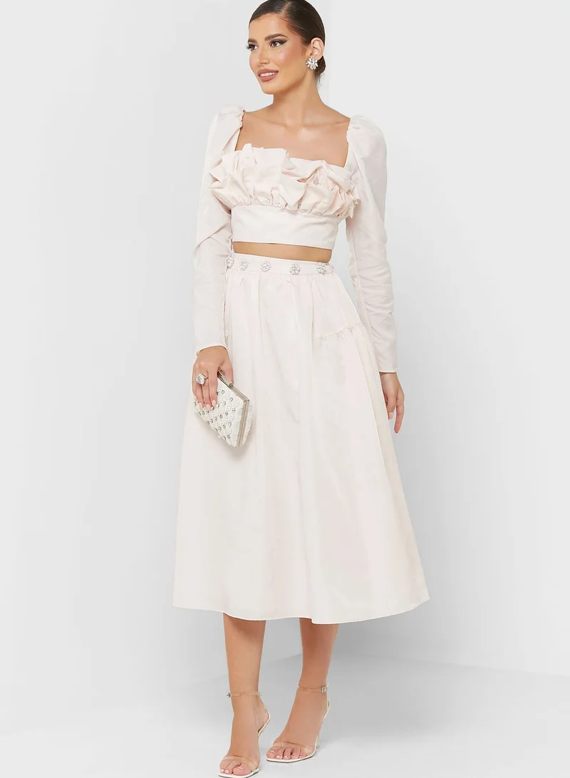 Femi9 Tiered Button Detail Skirt