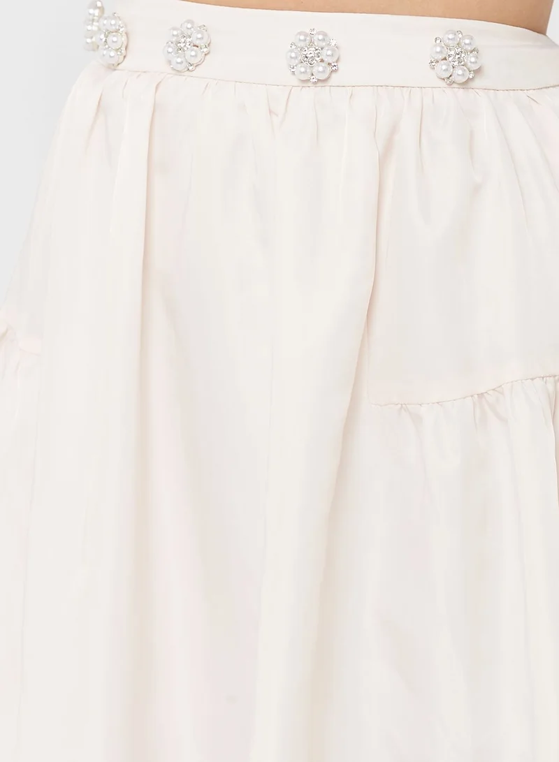 Femi9 Tiered Button Detail Skirt