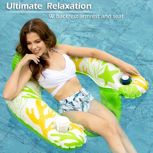 Jasonwell Inflatable Pool Float Chair 2Pack Floating Pool Chair Lounge Floats for Swimming Pool Water Chair Pool Lounger with Cup Holder Pool Toy Party Floaties for Adults - Image 5