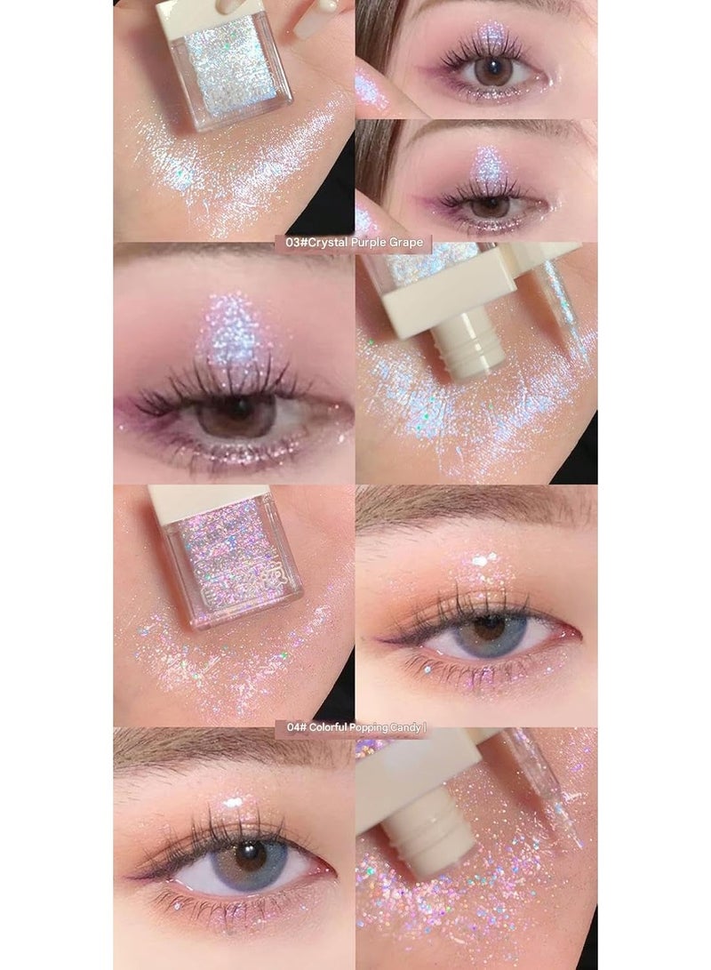 Gege Bear Dazzling Liquid Eyeshadow | Eye Makeup | Long-Lasting Formula | Buildable Coverage | 6 Shimmer Glitter Shades | Quick-Dry Application | Gen Z Beauty | Soft Pastel Packaging Design | Perfect for Teen Girls Makeup Lovers (03#Crystal Purple Grape, 4g) - Image 3