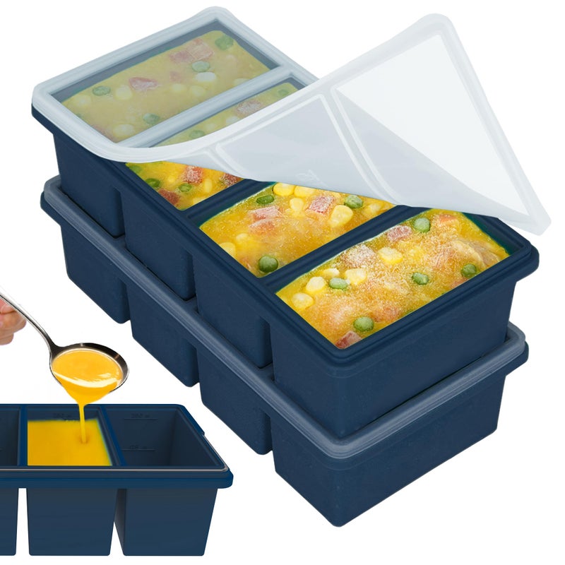 CyhHave 1 cup Silicone Freezer Trays with Lids, Soup Container Style Ice Cube Trays, Easily prepare portioned meals, Great for storing soups, leftovers, sauces and other dishes, Dishwasher, Oven Safe â€“ 2 Pack - Image 1