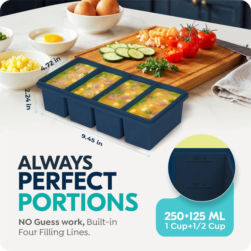 CyhHave 1 cup Silicone Freezer Trays with Lids, Soup Container Style Ice Cube Trays, Easily prepare portioned meals, Great for storing soups, leftovers, sauces and other dishes, Dishwasher, Oven Safe â€“ 2 Pack - Image 2