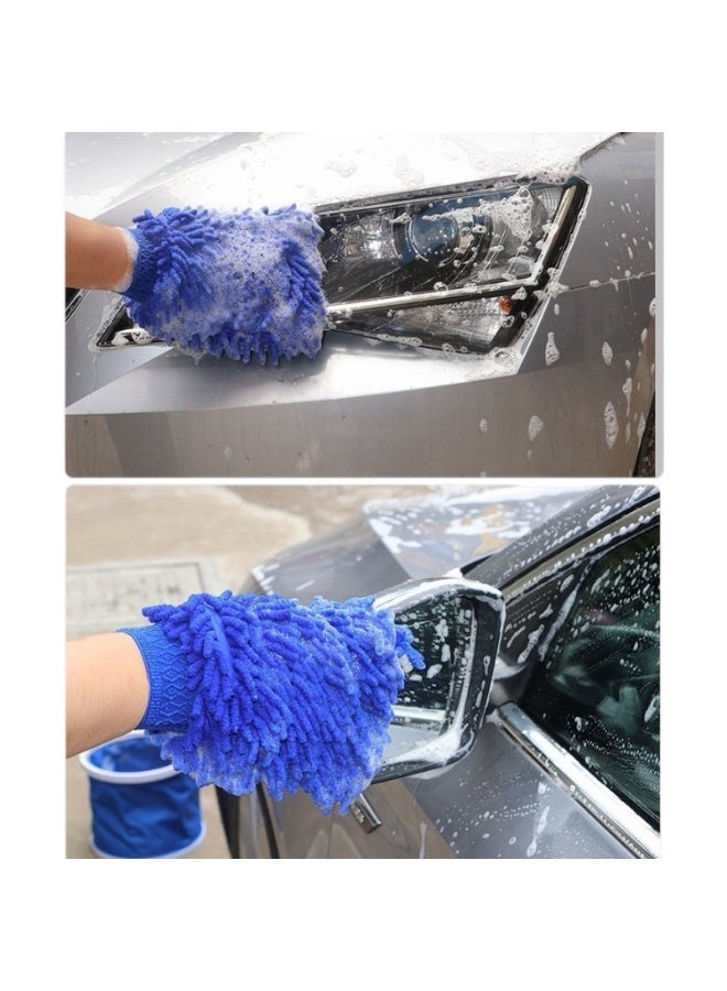 Chenille Car Wash Gloves 2 Pack – Double Sided Microfiber Washing Mitt, Lint-Free Scratch-Free Foam Mitt for Auto Cleaning, Dusting & Drying (Blue) - Image 5