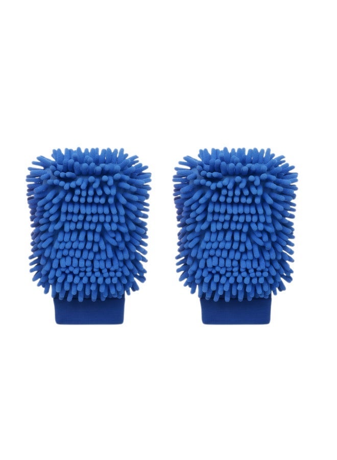 Chenille Car Wash Gloves 2 Pack – Double Sided Microfiber Washing Mitt, Lint-Free Scratch-Free Foam Mitt for Auto Cleaning, Dusting & Drying (Blue) - Image 1