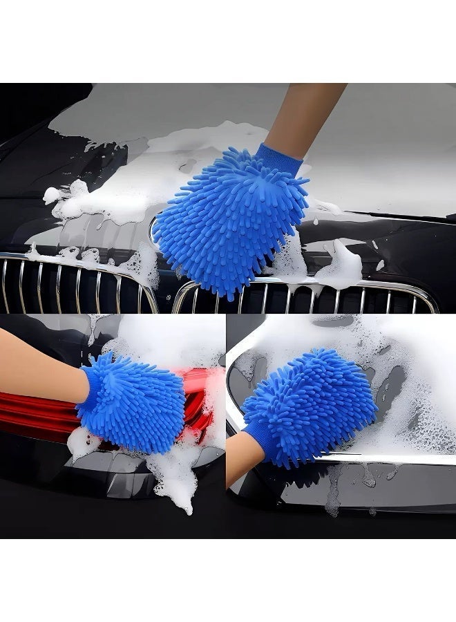 Chenille Car Wash Gloves 2 Pack – Double Sided Microfiber Washing Mitt, Lint-Free Scratch-Free Foam Mitt for Auto Cleaning, Dusting & Drying (Blue) - Image 3
