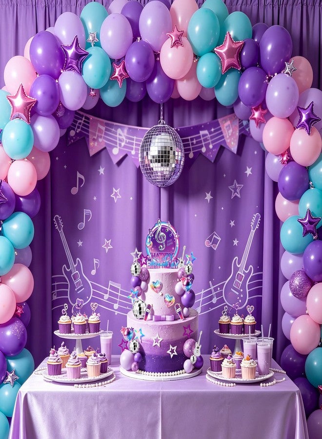 Caoekego 38Pcs Purple Music Cake Toppers Disco & Purple Ball Paper Guitar Microphone Star Cake decorations for Kpop Music Themed Birthday Party Supplies - Image 3