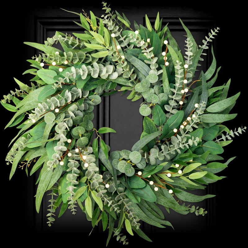 soosubel 26 Inch Eucalyptus Wreaths for Front Door Year Round, Large Green Artificial Farmhouse Wreath for Home Decorations Outdoo Indoor Wall Window Porch - Image 1