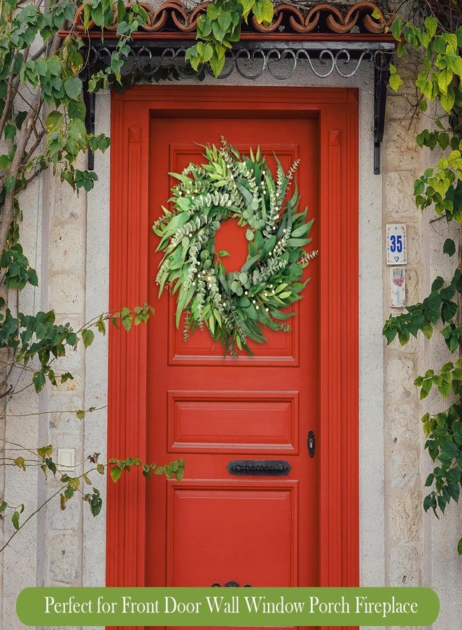 soosubel 26 Inch Eucalyptus Wreaths for Front Door Year Round, Large Green Artificial Farmhouse Wreath for Home Decorations Outdoo Indoor Wall Window Porch - Image 3