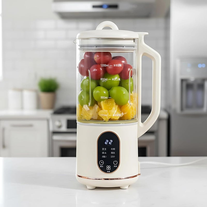 Portable 40.6 Fl Oz Milk Maker, 1200 Ml Beige Blender with Automatic Self-Cleaning & Six Functions - Image 3