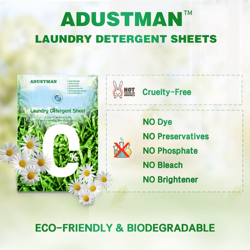 ADUSTMAN Laundry Detergent Sheets Liquidless Fresh Scent 124 Loads Low-Foaming High Efficiency Eco-friendly Plastic Free (Fresh, 124 Count (pack of 2)) - Image 5