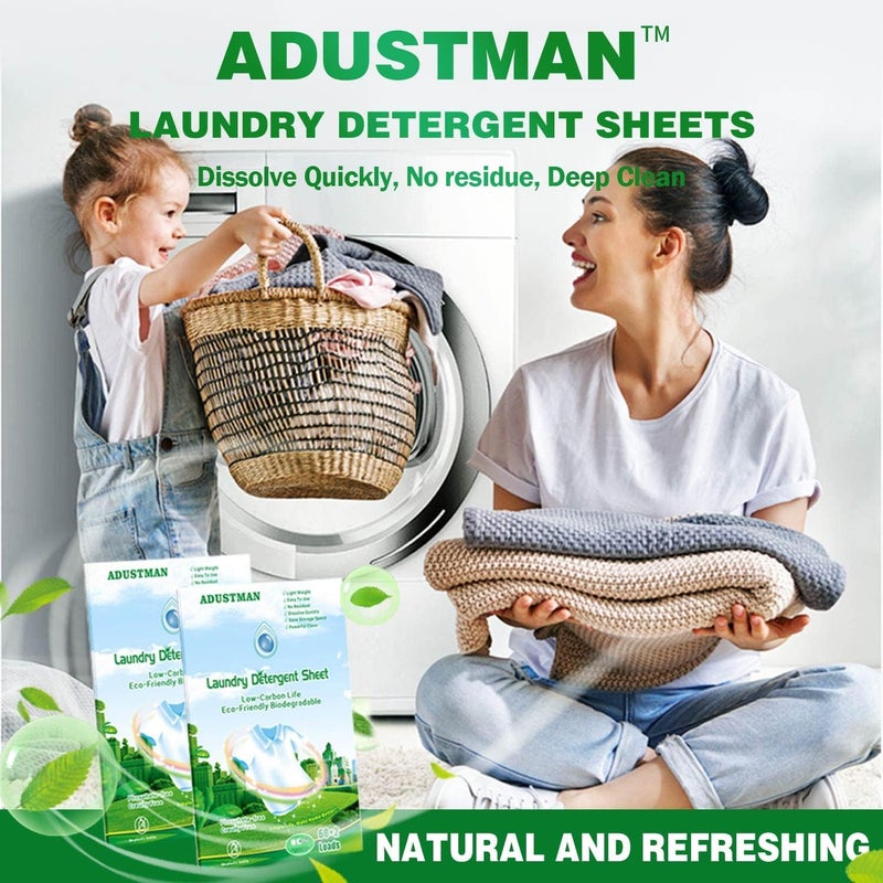 ADUSTMAN Laundry Detergent Sheets Liquidless Fresh Scent 124 Loads Low-Foaming High Efficiency Eco-friendly Plastic Free (Fresh, 124 Count (pack of 2)) - Image 3