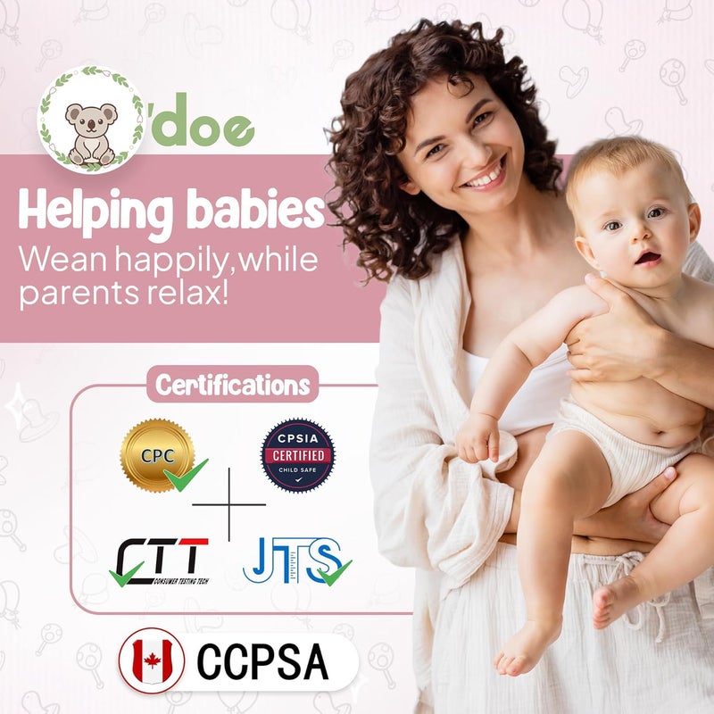 O'doe مجموعة تغذية الأطفال من أودو 11 قطعة خالية من BPA | أطباق شفط سميكة وناعمة، وعاء طعام للأطفال، وشوكة وملعقة خشبية، والمزيد | اجعل وقت الوجبة ممتعًا وسهلاً لطفلك | روز V1 - Image 2