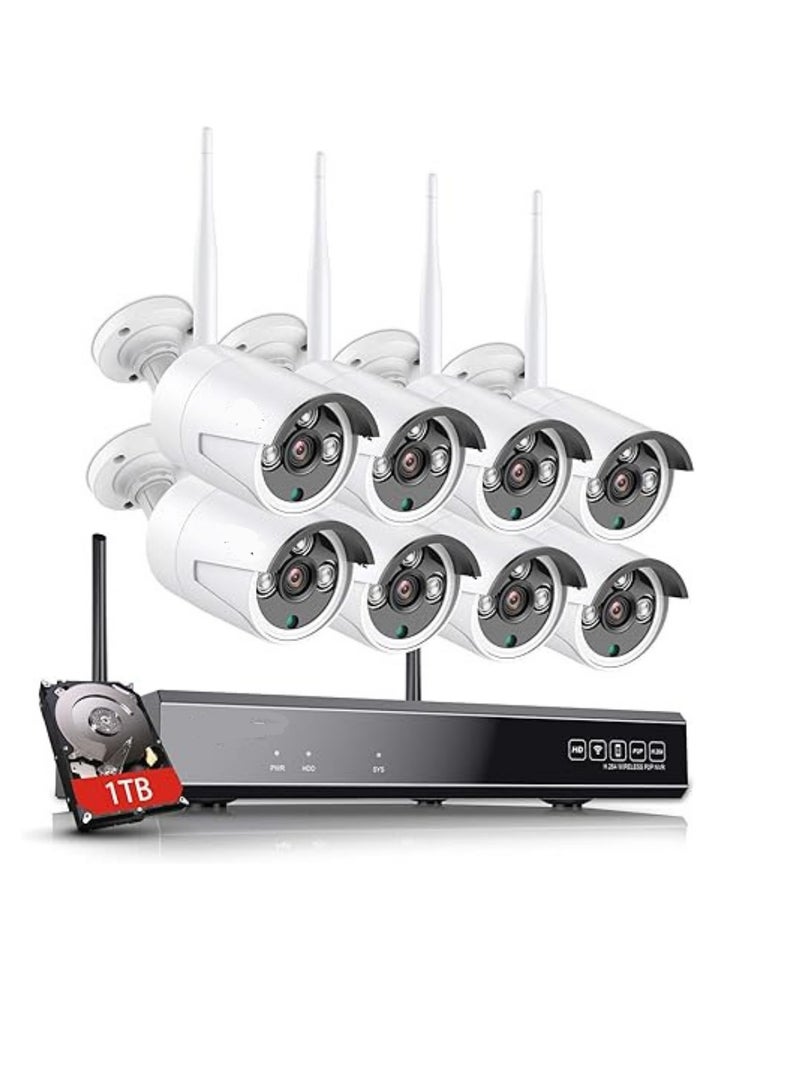 8-Channel Expandable Wireless CCTV System – 5MP WiFi NVR with 4x 3MP Outdoor Metal IP Cameras, Alexa Compatible, AI Human Detection - Image 1