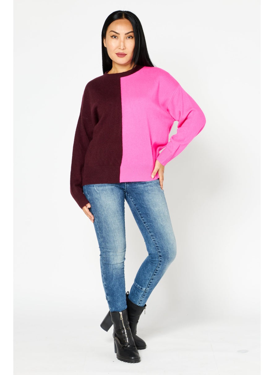 Aqua - Women Crew Neck  Textured Sweatshirt , Pink - Image 1