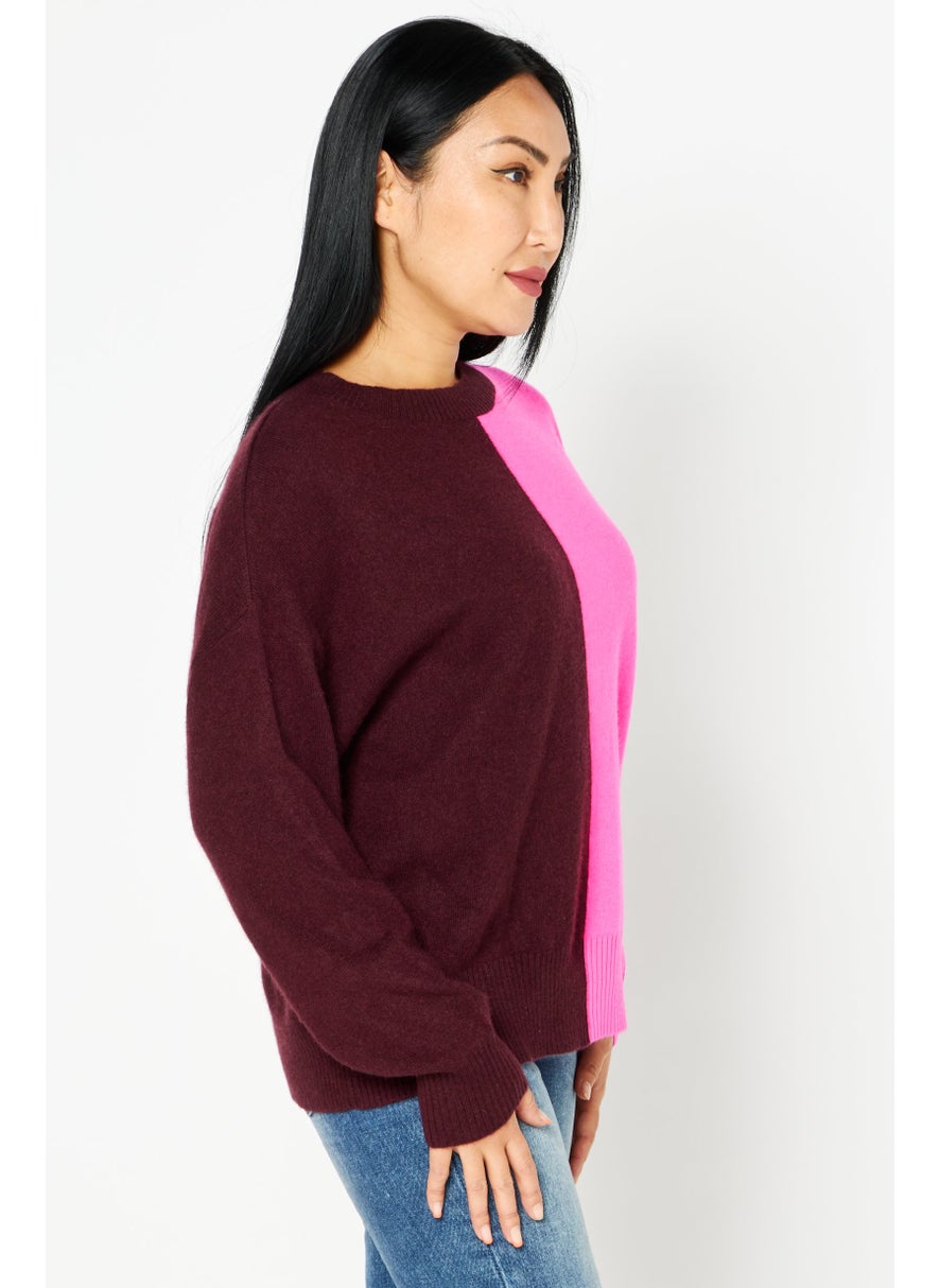 Aqua - Women Crew Neck  Textured Sweatshirt , Pink - Image 1