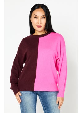 Women Crew Neck  Textured Sweatshirt , Pink