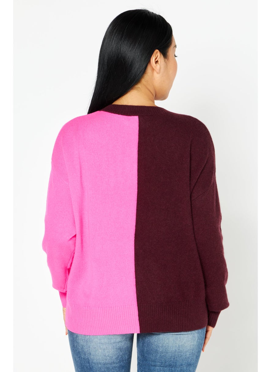 Aqua - Women Crew Neck  Textured Sweatshirt , Pink - Image 1