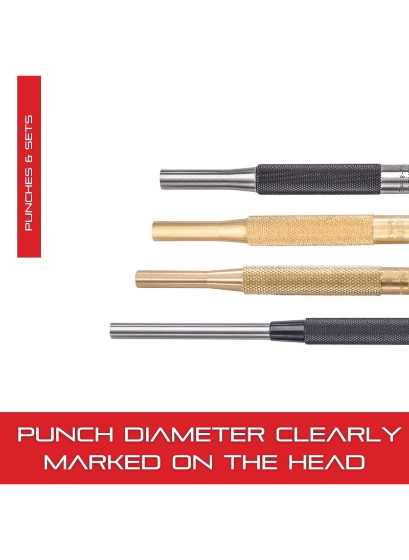 Starrett Starrett Drive Pin Punch Set with Knurled Grip in Round Red Plastic Box - 4" Length, 1/16", 3/32", 1/8", 5/32", 3/16", 7/32", 1/4", 5/16" Punch Diameter, Set of 8 - S565WB  - Image 4