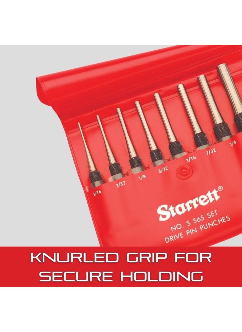 Starrett Starrett Drive Pin Punch Set with Knurled Grip in Round Red Plastic Box - 4" Length, 1/16", 3/32", 1/8", 5/32", 3/16", 7/32", 1/4", 5/16" Punch Diameter, Set of 8 - S565WB  - Image 5