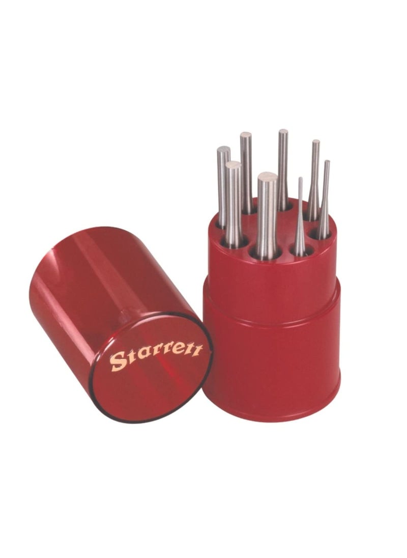 Starrett Starrett Drive Pin Punch Set with Knurled Grip in Round Red Plastic Box - 4" Length, 1/16", 3/32", 1/8", 5/32", 3/16", 7/32", 1/4", 5/16" Punch Diameter, Set of 8 - S565WB  - Image 1