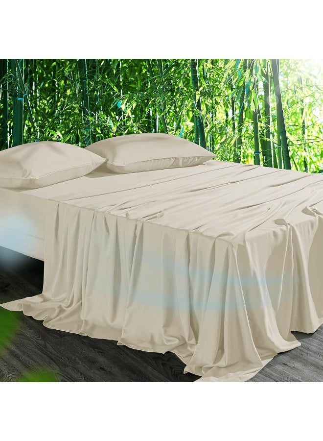 HOT SLEEPER SHEETS Queen Set, Queen Size Cooling with Viscose Derived from Bamboo | Deep Pocket Up to 16 Inch | Silky Soft & Breathable Bedding - 4PC (Queen, Sand) - Image 1