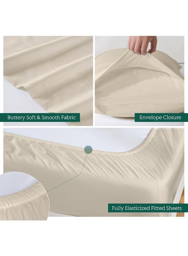 HOT SLEEPER SHEETS Queen Set, Queen Size Cooling with Viscose Derived from Bamboo | Deep Pocket Up to 16 Inch | Silky Soft & Breathable Bedding - 4PC (Queen, Sand) - Image 4