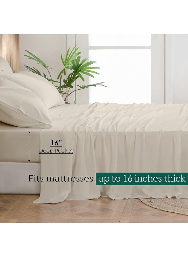 HOT SLEEPER SHEETS Queen Set, Queen Size Cooling with Viscose Derived from Bamboo | Deep Pocket Up to 16 Inch | Silky Soft & Breathable Bedding - 4PC (Queen, Sand) - Image 3