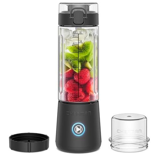 Chefman Cordless Portable Blender for Smoothies and Shakes, BPA-Free 16 oz Blending Jar w/Stainless-Steel Blades, USB-C Rechargeable with Color-Changing LEDs, Dishwasher-Safe Accessories - Black - Image 1