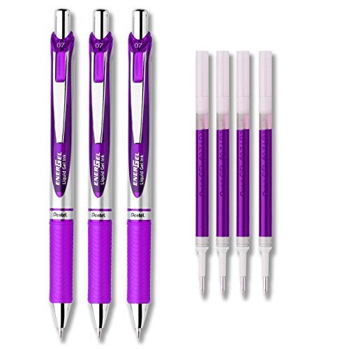 Pentel EnerGel Deluxe RTX Liquid Gel Ink Pen Set Kit, Pack of 3 with 4 Refills (Violet - 0.7mm) - Image 3