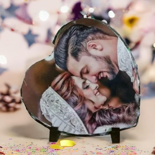 Gifts hub Gifts hub PersonalizedCustomized Stone HeartShaped Mirror Photo Frame Upload Your Photo for a Rock Frame Gift for Birthday Wedding and Special Occasions BlackTabletop - Image 3