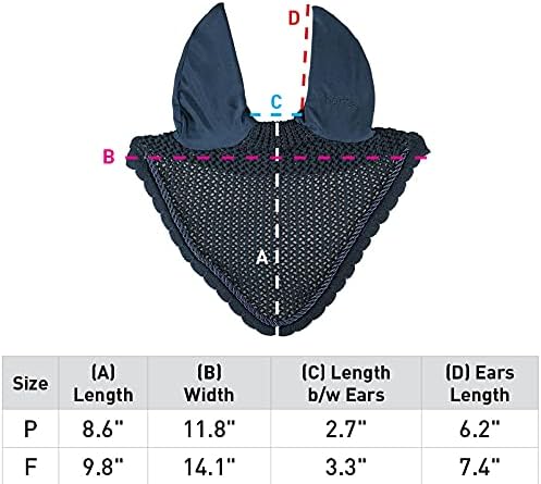 Horze Marquess Crochet Horse Ear Bonnet  Sound Dampening Fly Protection  Dark Navy  Horse - Image 2