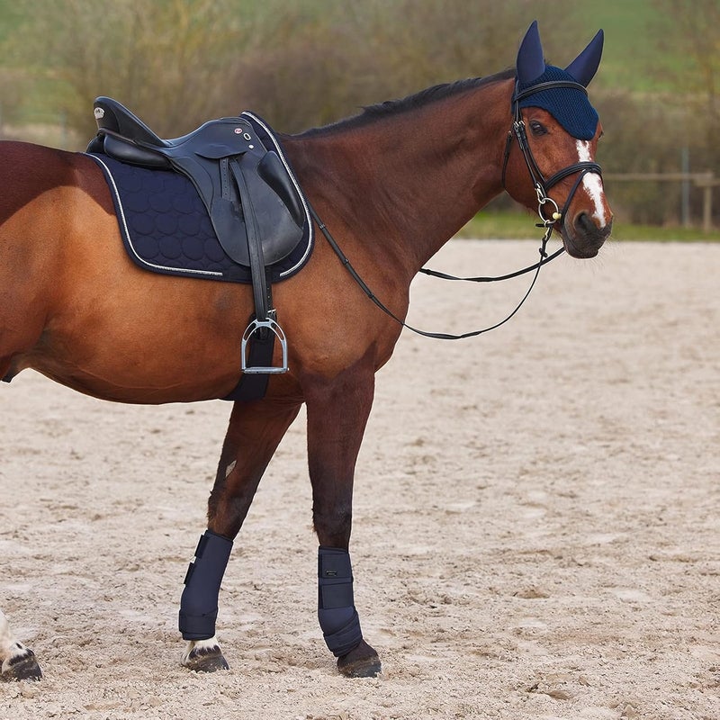 Horze Marquess Crochet Horse Ear Bonnet  Sound Dampening Fly Protection  Dark Navy  Horse - Image 3