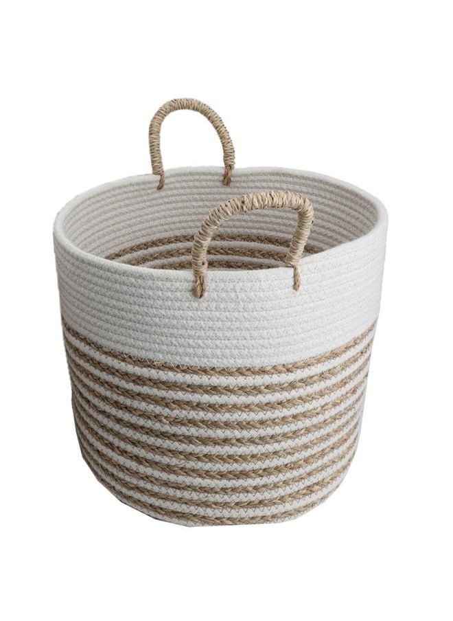 Alsaif Cotton Baskets Set 29 X 35 X 37 Cm Round With Handle 3 Pieces Beige  - Image 3