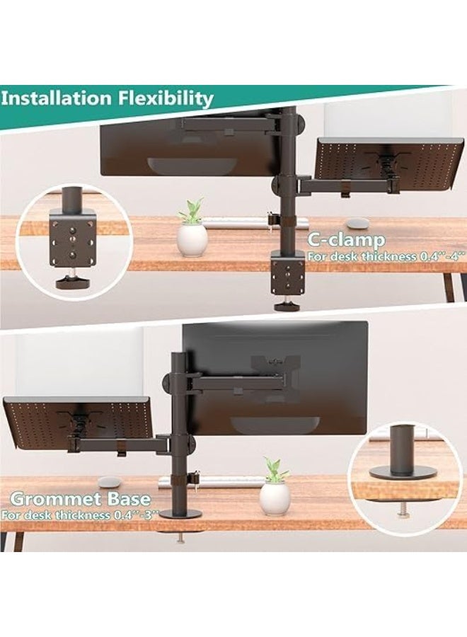 حامل شاشة مكتبي قابل للتعديل مع رف إضافي للاب توب – يدعم لابتوب حتى 17 بوصة وشاشة حتى 27 بوصة – يتحمل حتى 10 كجم - Image 2
