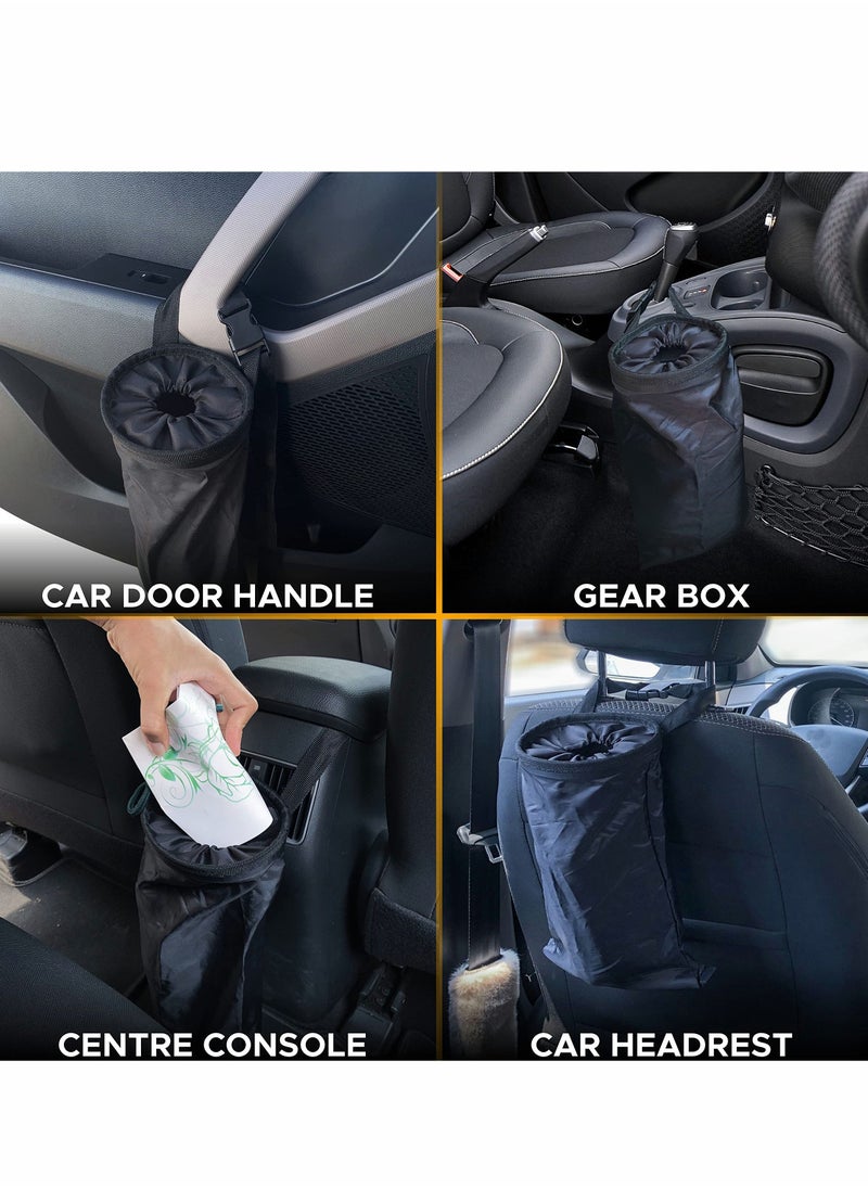 SYOSI - 4PCS Car Trash Bag with Top Elastic Vent & Velcro Bottom Opening | Mountable Car Trash Bin | Adjustable Car Trash Bag with Waterproof Material | Car Garbage Bag for Consoles & Headrest - Image 1
