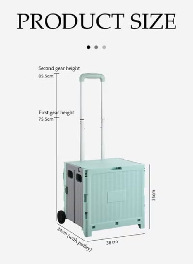 DUNISO Folding shopping cart, portable small cart with lid and two pulleys, adjustable height, suitable for mobile, grocery shopping, luggage, green - Image 3