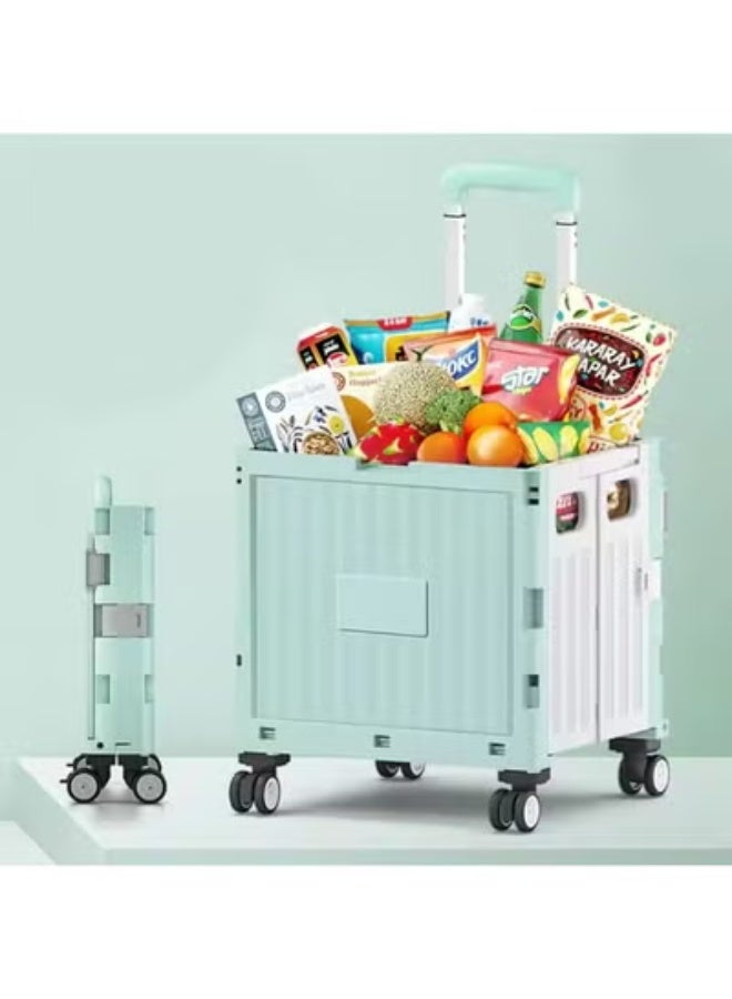 DUNISO Folding shopping cart, portable small cart with lid and two pulleys, adjustable height, suitable for mobile, grocery shopping, luggage, green - Image 1