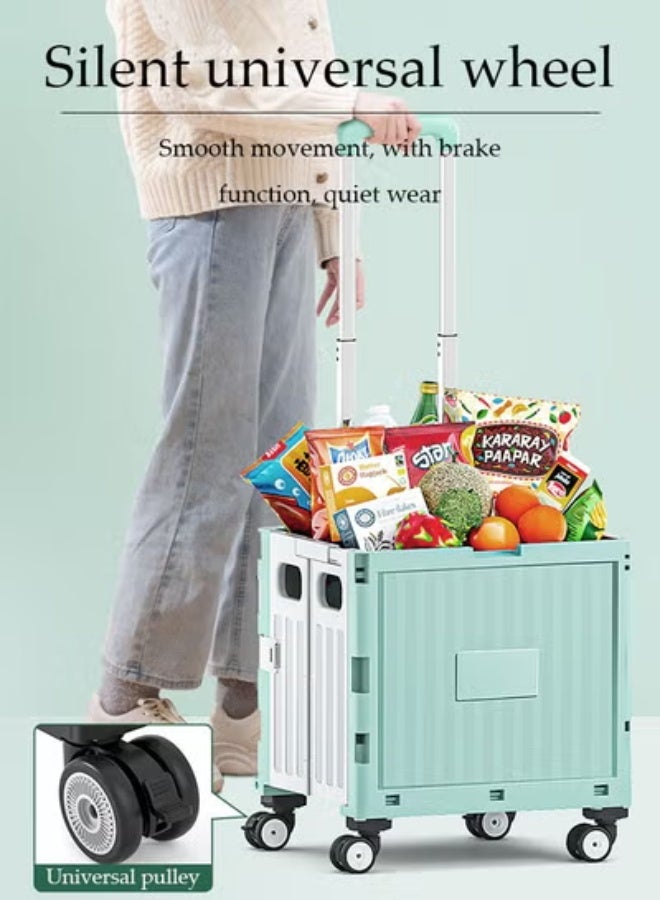 DUNISO Folding shopping cart, portable small cart with lid and two pulleys, adjustable height, suitable for mobile, grocery shopping, luggage, green - Image 4