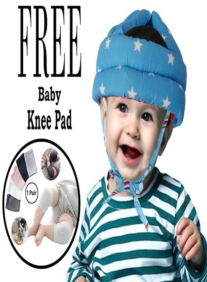 Synlark® Baby Head Protector for Safety of Kids 6M to 3 Years- Star Print Baby Safety Helmet + Baby Kneepads for Crawling (Blue) - Image 2