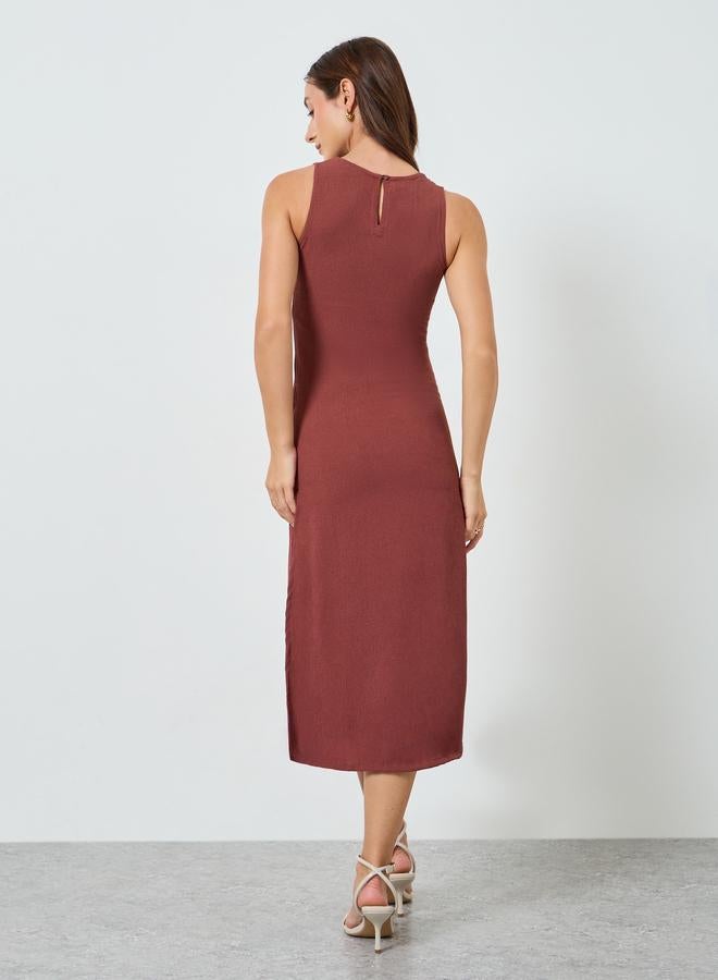 Maxim Creation Women Brown Sleeveless A-Line Midi Dress - Image 5