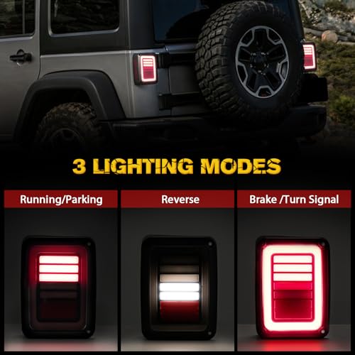 FIERYRED Upgraded LED JK Tail Lights Compatible with 2007-2018 Jeep Wrangler JK, Smoked Rear Tail Lights for Turn Signal, Running/Brake and Reverse, 2PCS - Image 2
