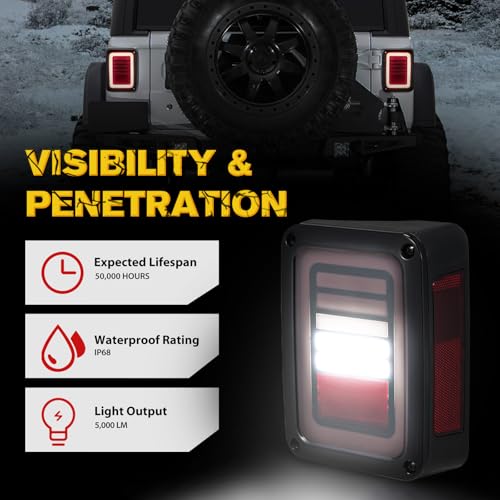 FIERYRED Upgraded LED JK Tail Lights Compatible with 2007-2018 Jeep Wrangler JK, Smoked Rear Tail Lights for Turn Signal, Running/Brake and Reverse, 2PCS - Image 5