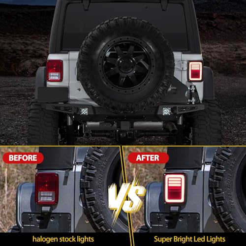FIERYRED Upgraded LED JK Tail Lights Compatible with 2007-2018 Jeep Wrangler JK, Smoked Rear Tail Lights for Turn Signal, Running/Brake and Reverse, 2PCS - Image 3