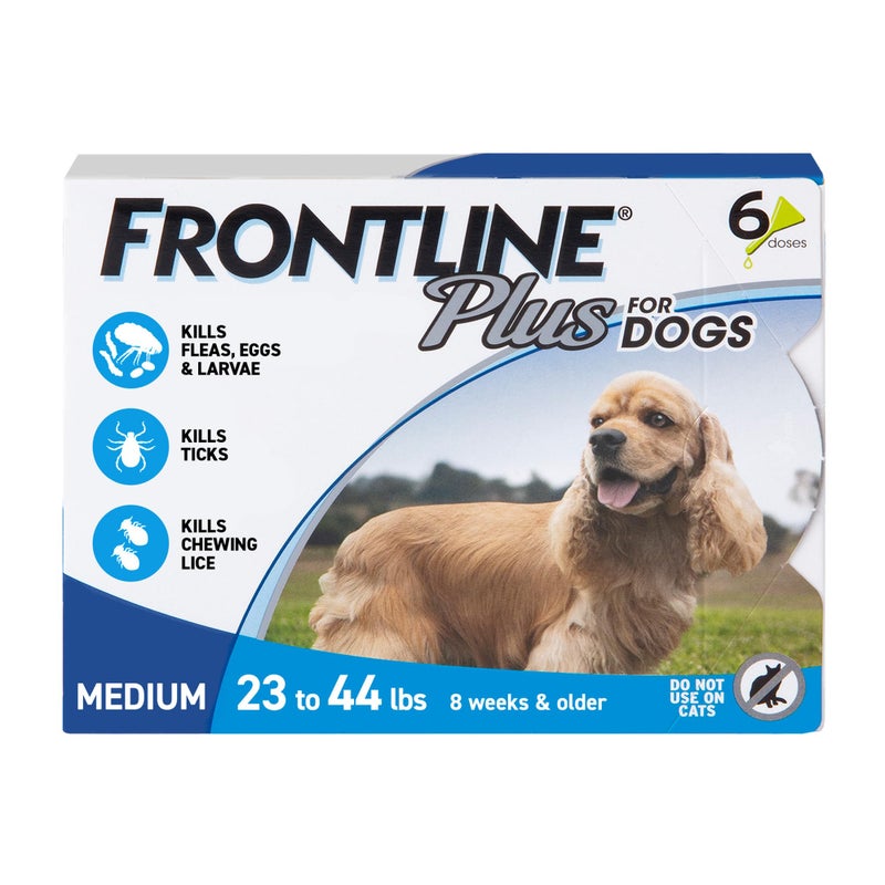 Frontline Plus for Dogs Medium Dog (23-44 pounds) Flea and Tick Treatment, 6 Doses - Image 1
