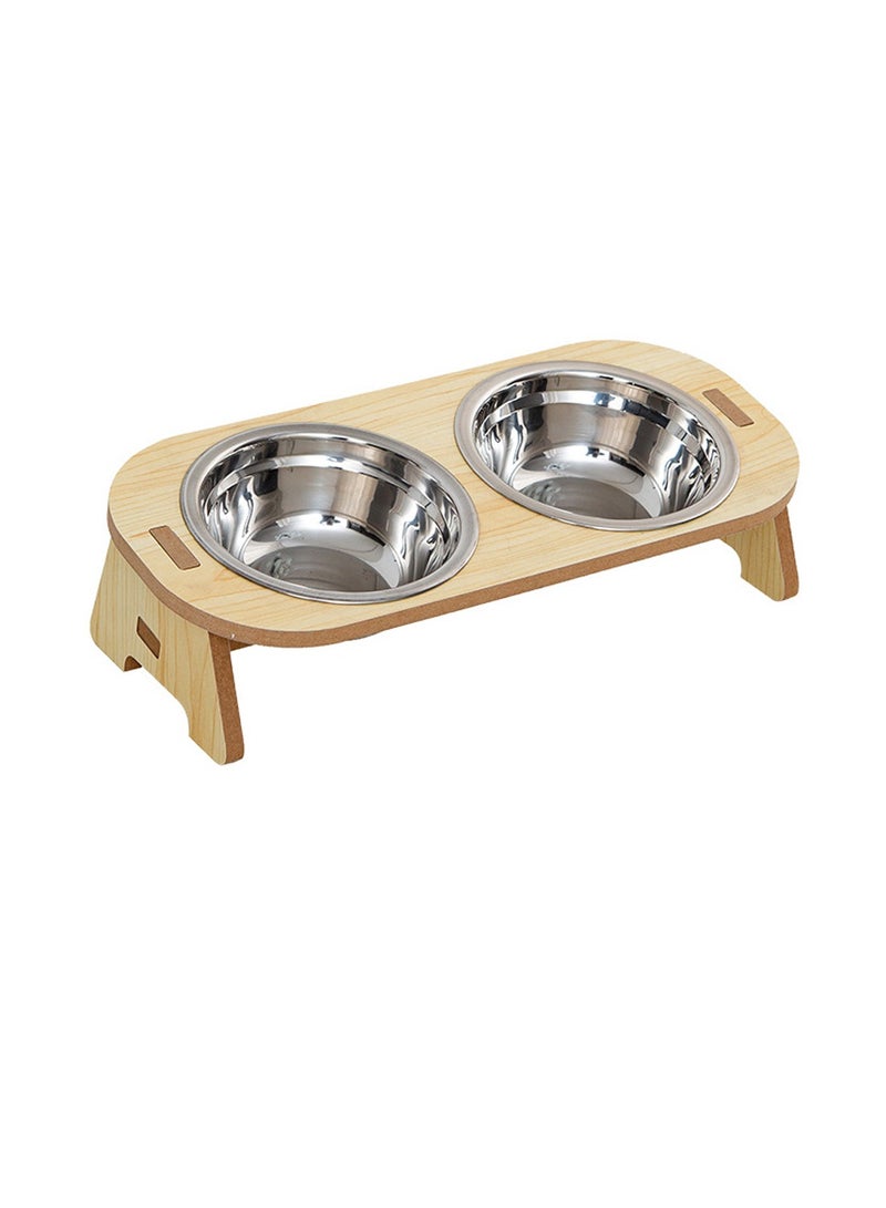 كيدل مزدوجة القط الكلب الأوعية الخيزران القط تغذية الوقوف 15 درجة ميل قابل للتعديل الطبق الغذاء القط مع الوقوف و 2 الفولاذ المقاوم للصدأ أوعية تغذية الحيوانات الأليفة المرتفعة الغذاء وعاء المياه للقطط والكلاب الصغيرة - Image 1