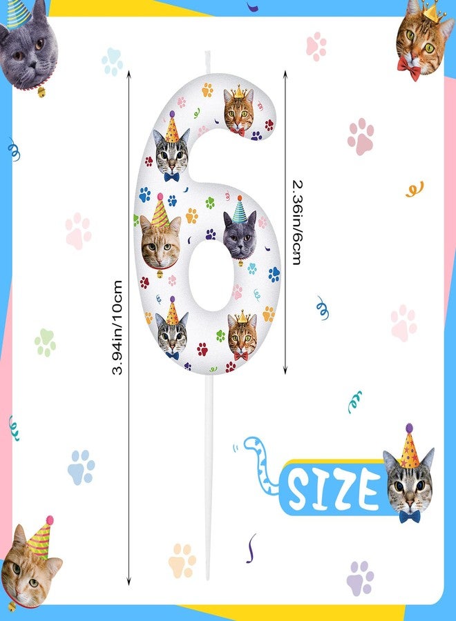Conelist Cat Birthday Number Candles Cat Paw Print Themed Birthday Candles Paw Print Numeral Cupcake Topper for Cake Kitten Pet Theme Decorations Party Supplies(Number 6) - Image 3