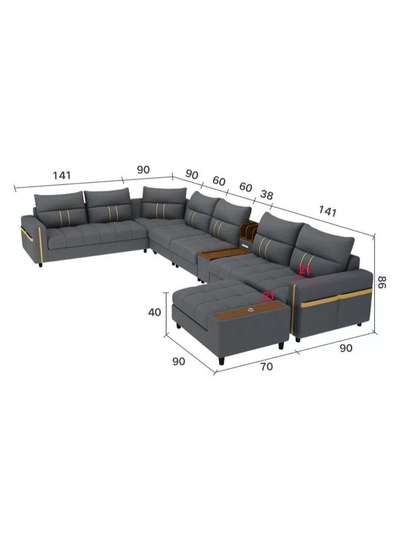 Ripple FURNITURE Modern Couch U Shaped Faux Leather Living Room Furniture Chaise Lounge Recliner Sectional L Shape Corner Sofa Set Grey  7 Seater 389X231X86  - Image 3